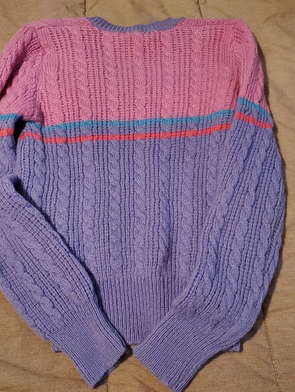 Davidson Road Vintage 90s Cable Knit Sweater Women L Purple Pink Colorblock VTG - Picture 6 of 7